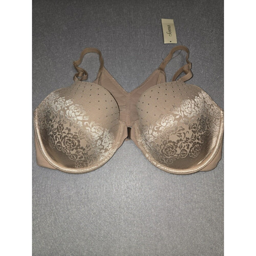 Soma Stunning Support Posture Bra 34DD Soft Tan Front Close NWT Floral Lace